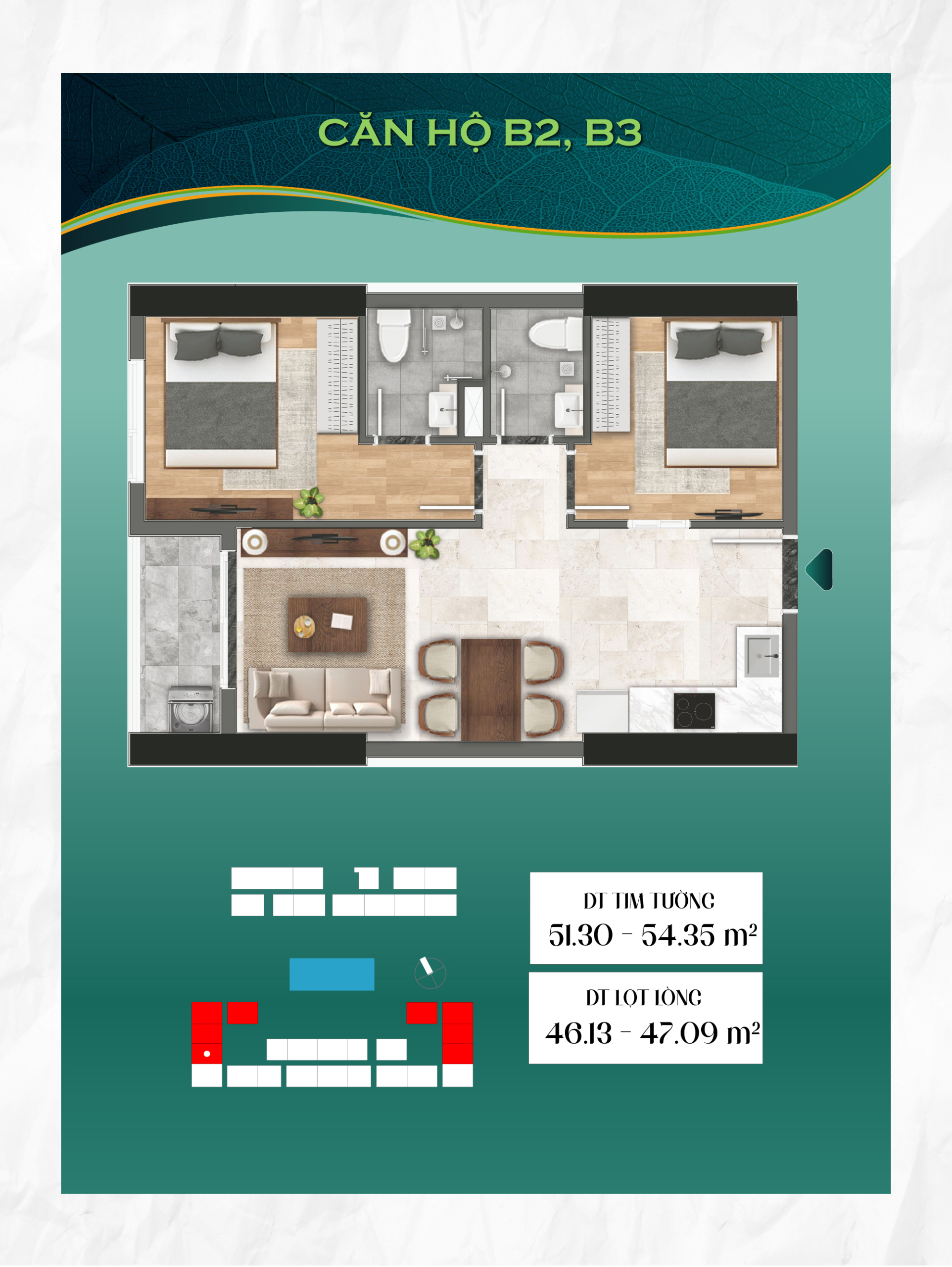 Thiết kế căn loại B - Căn hộ Green Emerald - Khu đô thị Bcons City