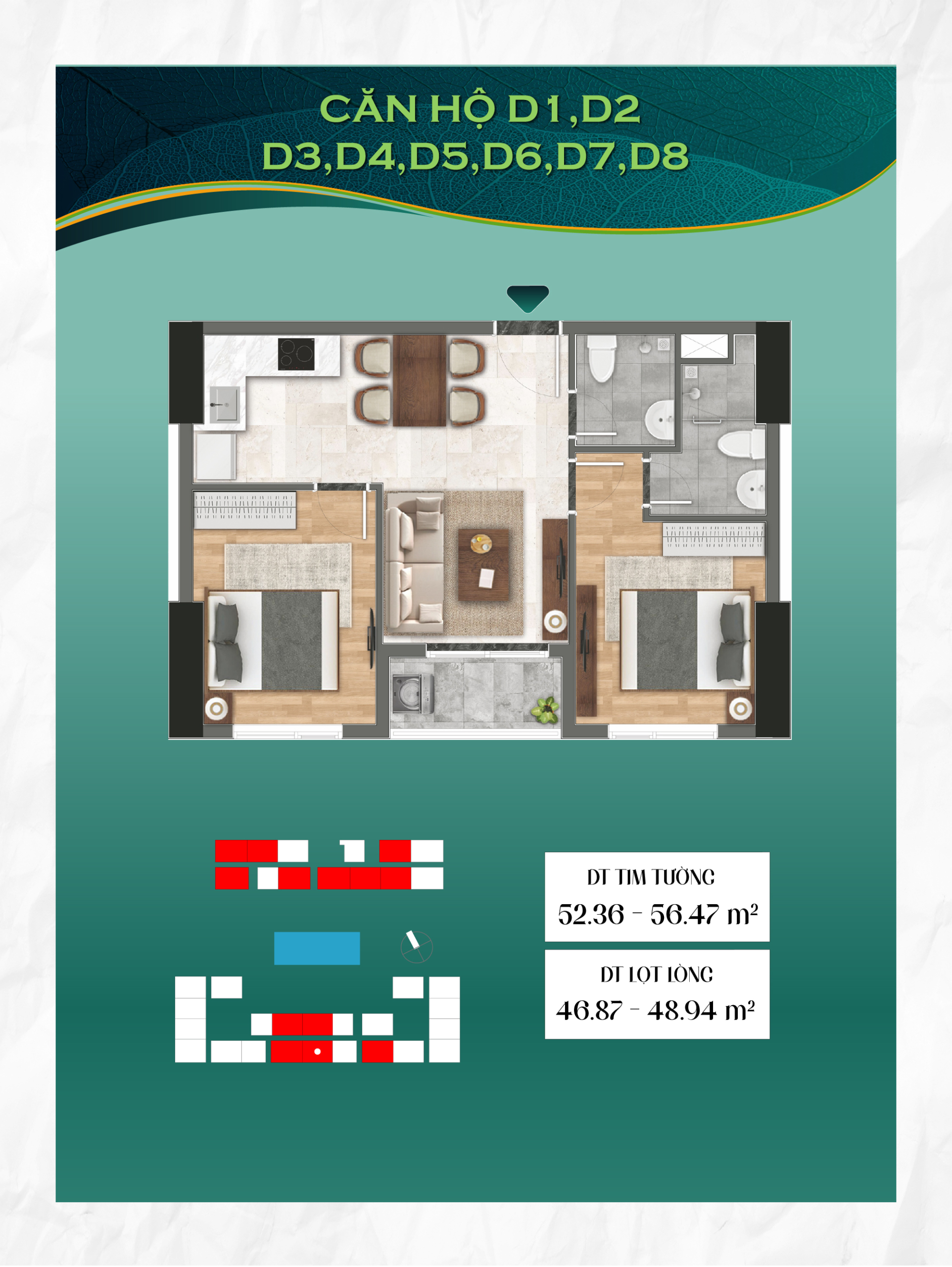 Thiết kế căn loại D - Căn hộ Green Emerald - Khu đô thị Bcons City