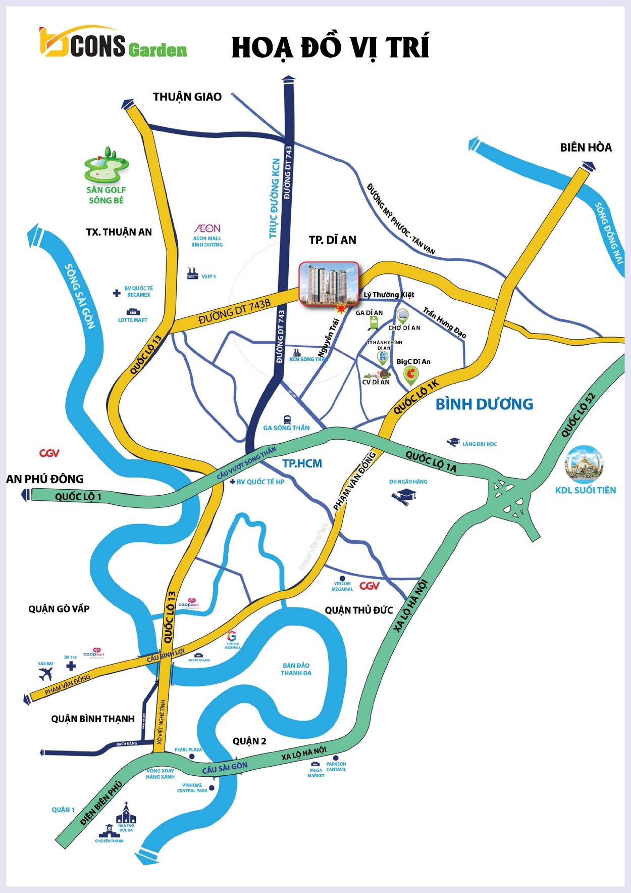 Vị trí dự án Bcons Garden Bình Dương trên bản đồ