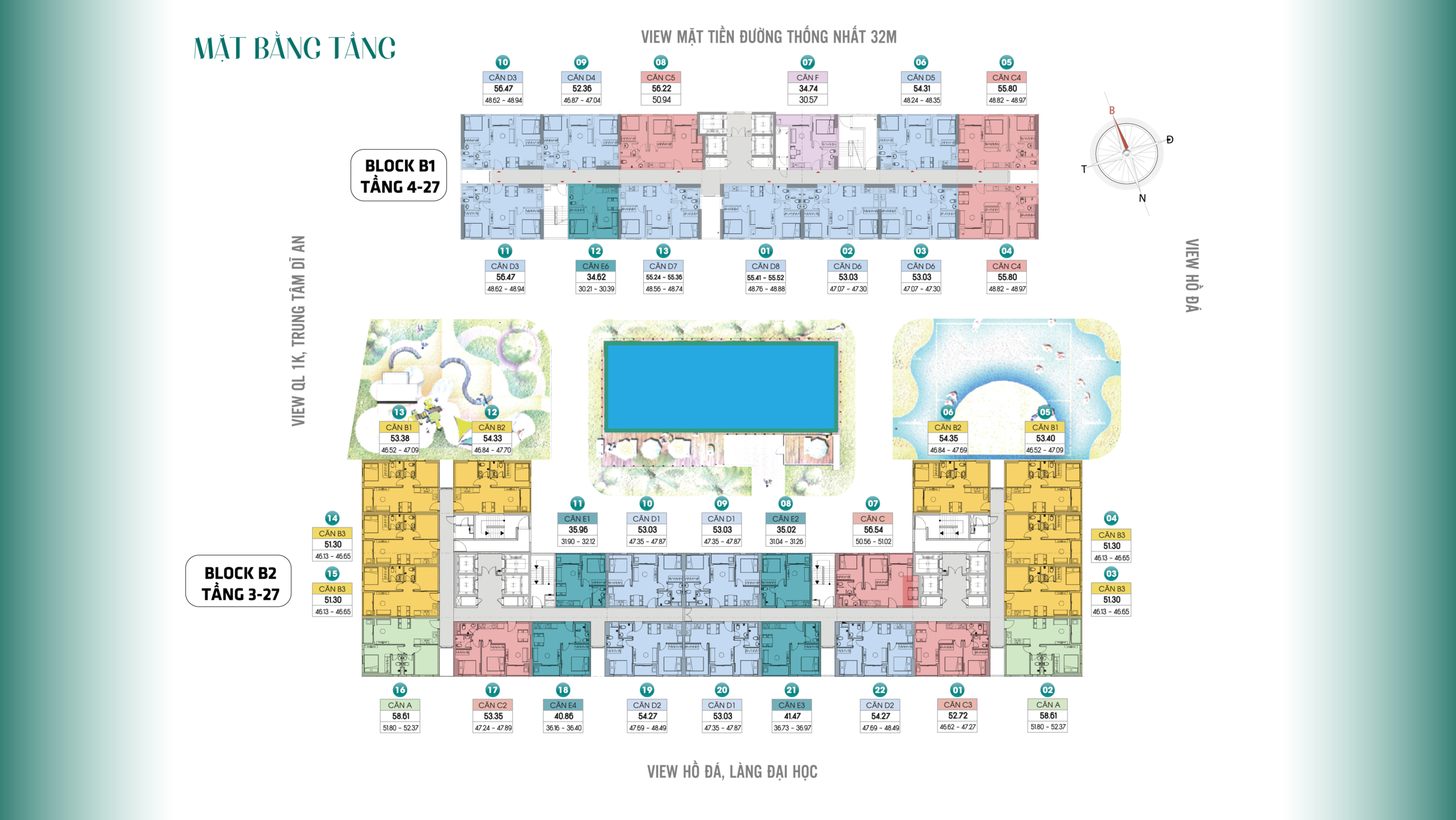 Mặt bằng tầng điển hình (4-27) tòa tháp Green Emerald - khu đô thị Bcons City