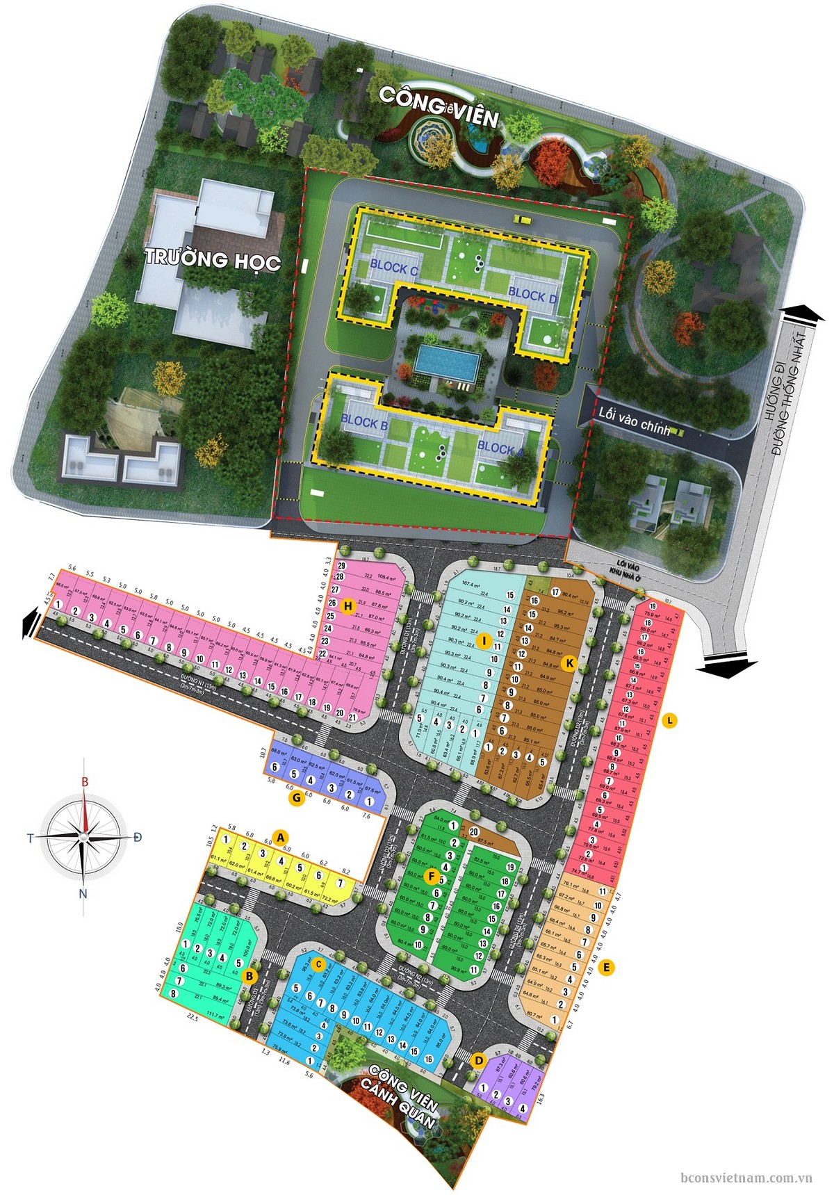 Mặt bằng tổng thể nhà phố Bcons Plaza