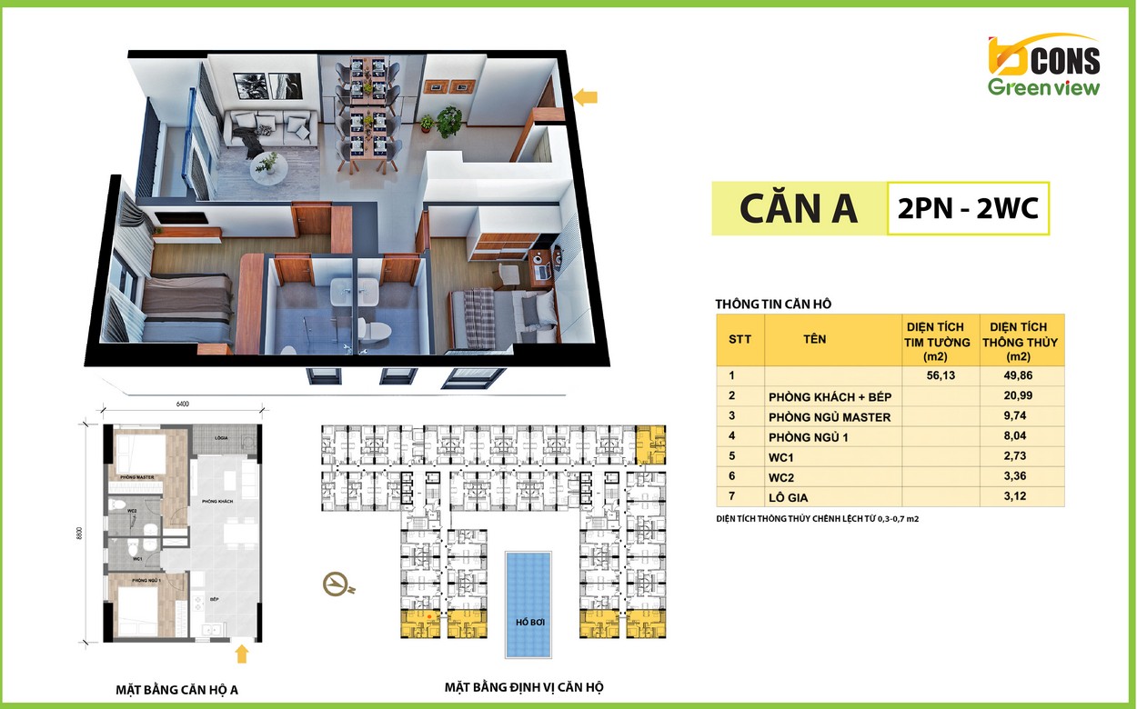 Thiết kế căn A Bcons Green View Bình Dương